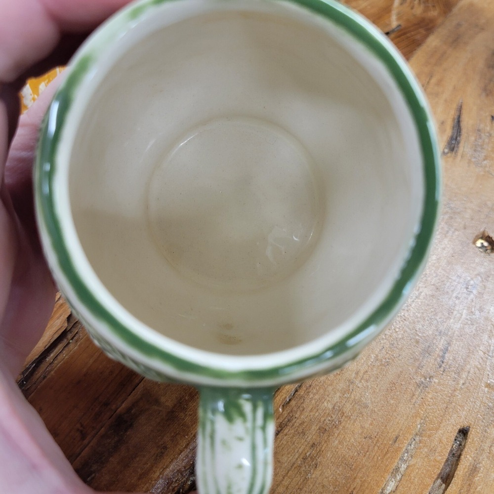 Set of 2 Vintage Mugs Green & Yellow Glazed Unique Relief Cups Signed 1970s - Picture 10 of 14